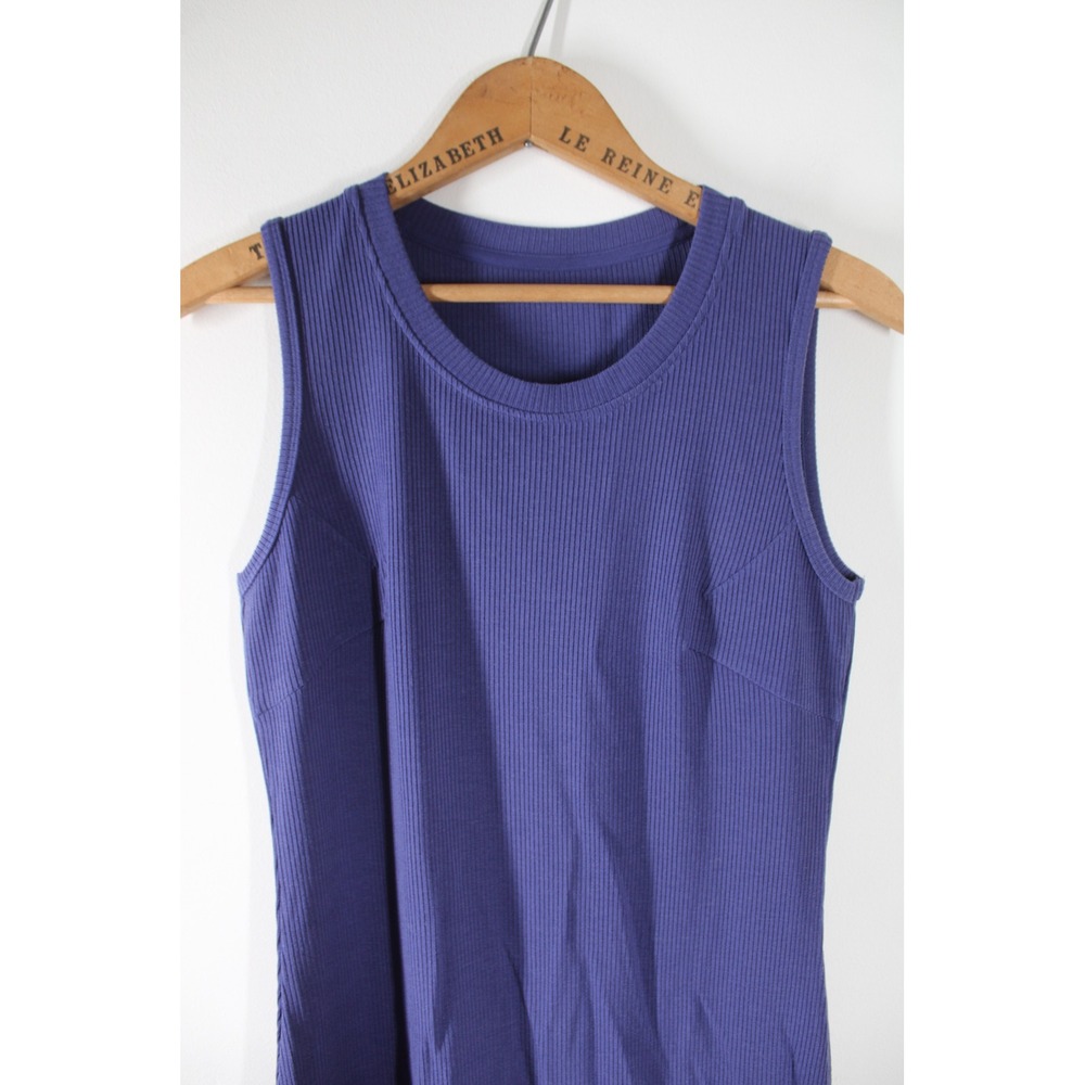 NWT Woolx S Iris Purple Merino Wool Ribbed Tank Midi Dress Sleeveless Side Slit - Picture 2 of 8